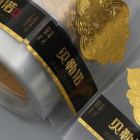 Autocollants en PET transparents personnalisés, impression sur rouleau, adhésifs, écologiques, imperméables, estampage à chaud en feuille d'or, pour l'emballage de vin et de boissons