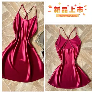 Satin New Sexy Suspender Erotic Nightdress Solid Color Breathable Loungewear Long Statement Backless Nightdress