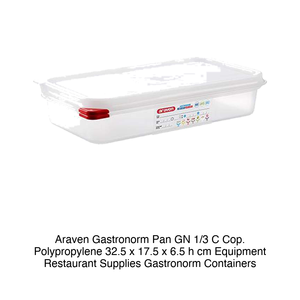 Bac alimentaire en polypropylène GN 1/3 32,5 × 17,5 × 6,5 h cm, avec couvercle, -40/+95 ° C Araven - Product Image 2
