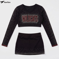 Ensemble d'uniformes de cheerleading personnalisés pour filles/femmes avec strass, col halter, 2 pièces, haut court et jupe scintillants, costume de danse pour spectacle