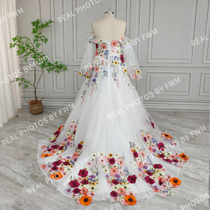 Abito da <span class=keywords><strong>Sposa</strong></span> Elegante con Spalle Scoperte, Ricamo 3D Floreale <span class=keywords><strong>in</strong></span> Pizzo, Linea ad A, Vestito da Ballo per Spose - Product Image 4