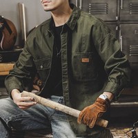 Chemise de travail vintage pour homme, manches longues, coupe ample, robuste, col rabattu, pour le printemps et l'automne, idéale pour la chasse