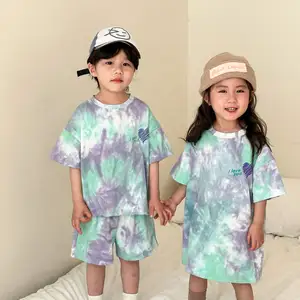 Roupa de verão infantil para meninos, camiseta esportiva para bebês de verão 2024, vestido de menina com tie-dye, fantasia de irmãos, novidade para meninos, 2024