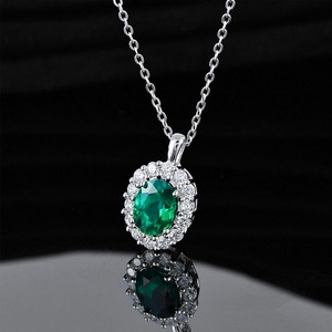 Collar con Colgante <span class=keywords><strong>de</strong></span> Esmeralda Cultivada en Laboratorio, Chapado en Platino, Plata <span class=keywords><strong>de</strong></span> Ley 925, Corte Ovalado, Pera, Redondo, Multi Estilo, Joyería Fina - Product Image 2