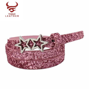 Designer di moda Bling Glitter sottile per bambini cintura piatta in pelle PU fibbia stella cintura per bambini per bambine - Product Image 4