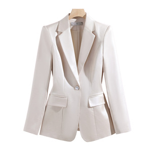 Champagne Colored Women's Blazer Solid Color Polyester No-Wrinkle Treatment Commuting Workwear - Product Image 5