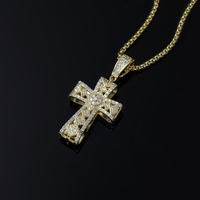 Pendentif Croix Creuse Givrée Plaqué Or 14K en Laiton Micro-Pavé de Zircons, Collier Unisexe Hip Hop, Bijou Charme, Vente en Gros