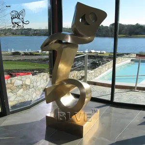 BLVE Escultura de luxo para decoração de casas interiores, desenho moderno, metal, cor dourada, escultura em bronze