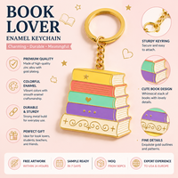 Llavero de metal chapado en oro de aleación de zinc, esmaltado, personalizado de fábrica, bonito y colorido, para amantes de los libros, colgante para bolso, venta al por mayor