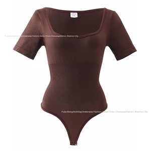 Vente flash : Combinaison sans couture en nylon pour <span class=keywords><strong>femme</strong></span>, haut à manches courtes, col rond, t-shirt <span class=keywords><strong>amincissant</strong></span>, respirant, léger - Product Image 6