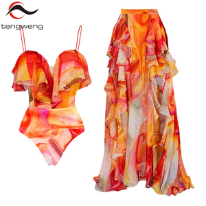 TW 2026 Costume da Bagno Intero da Donna alla Moda e Sexy, Personalizzabile, con Colore Sfumato, Volant, Schiena Scoperta, Stile Abito da Spiaggia, in Rete - Product Image 1