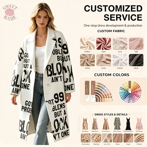 Abrigo largo de moda con estampado de letras de grafiti, estilo urbano, hombros caídos, servicio personalizado disponible para mujer - Product Image 1
