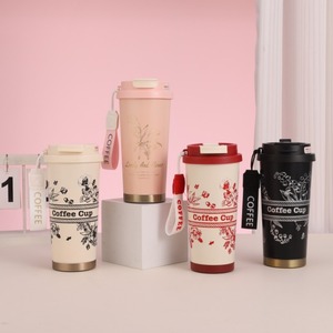 500 ml çiçek paslanmaz çelik vakum termos çift duvar kahve fincanı seyahat saman ile iki katlı bardak kırılmaz kupalar - Product Image 1