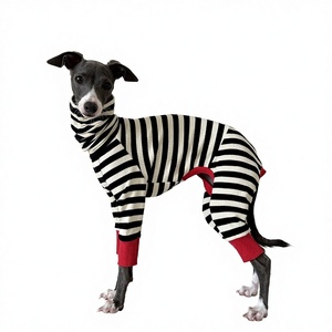 Ropa para Perros de Otoño Invierno, Protección para el Vientre, Cuatro Patas, Tela de Algodón Puro, Suave, Jersey con Rayas, Puños Rojos, Ropa para Perros Pequeños - Product Image 1