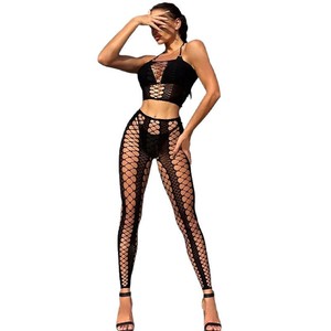 Ensemble 2 pièces en résille pour femme, haut court à bretelles et leggings taille haute - Product Image 5