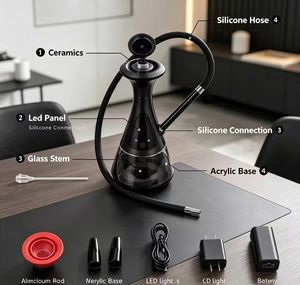 Electric Hookah with LED Light USB Rechargeable Modern Glass Base Remote Control Smoking Accessory - Product Image 2
