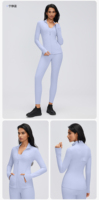 Veste de yoga pour femme, col montant, fermeture éclair, coupe régulière, veste de sport, course à pied, fitness, haut à manches longues, respirant, anti-transpiration