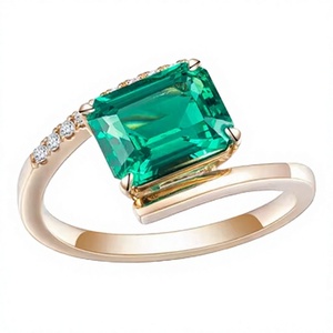 Anillo de Lujo con Esmeralda Cultivada en Laboratorio, Corte Esmeralda, Engaste de Garras, Certificado, Oro Sólido de 18K, Anillo de Compromiso, Boda, Fiesta Nupcial, Clásico - Product Image 4