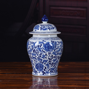 Vase de sol en porcelaine/<span class=keywords><strong>céramique</strong></span> bleu et blanc Art Déco fait à la main avec couvercle pour la décoration de la maison, du restaurant et de l'hôtel, salon - Product Image 4