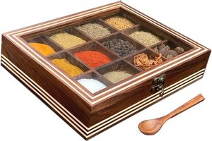 Scatola di <span class=keywords><strong>spezie</strong></span> in legno per tavolo da cucina Masala scatola con 12 vano e cucchiaio multiuso scatola per <span class=keywords><strong>spezie</strong></span> - Product Image 2