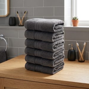 Ensemble de serviettes de bain antimicrobiennes en coton uni, 6 pièces, rectangulaires, tissées, pour usage domestique, adulte, gris - Product Image 1