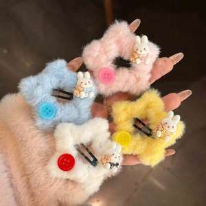 Épingle à cheveux en peluche chat lapin dessin animé, étoiles pentagonales, nœud à carreaux, faite à la main, accessoires pour cheveux, clip pour fille, cœur, douceur d'automne - Product Image 1