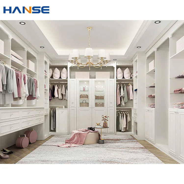 European style italian french walk-in wardrobe closet design custom made classic luxury royal wood walk in closet set furniture