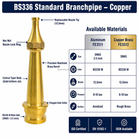 Tuyau de raccordement standard BS336 DN65 2,5 pouces en cuivre et laiton, buse de 12,5 mm, 8-10 bars, jet solide EN15182-1 ISO OEM