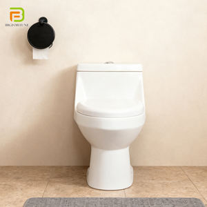 Ensemble WC monobloc à siphon et lavabo sur pied, sanitaires en céramique allongés pour salle de bain - Product Image 2