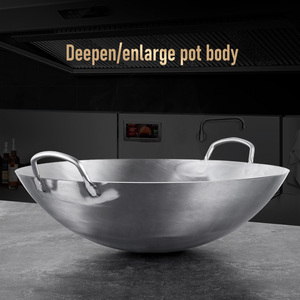 Kengq 32cm-80cm Batterie De Cuisine Wok En Acier Inoxydable Double Oreille Grand Wok Avec Poignées Cuisine Wok En Acier Inoxydable - Product Image 5