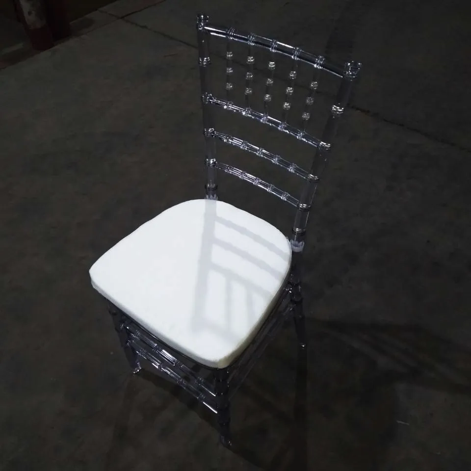 Toptan parti olay napolyon Tiffany akrilik temizle yastıklı şeffaf Chiavari ziyafet sandalye düğün kiralama için yastık ile