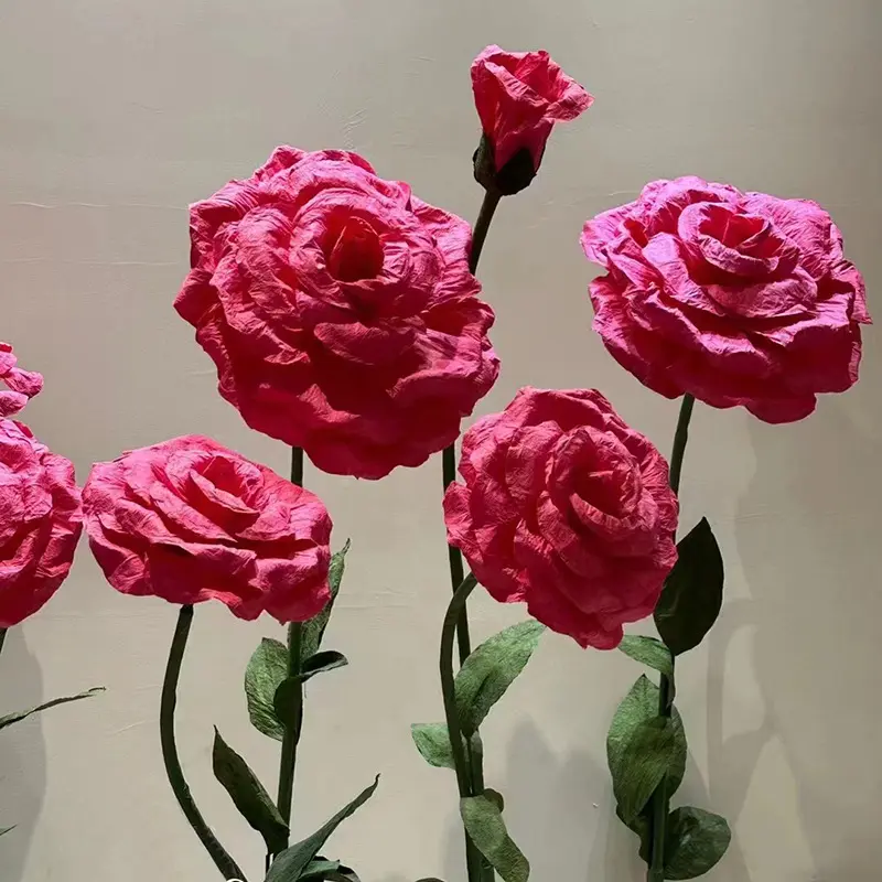 Khổng lồ màu hồng đậm hoa mẫu đơn Poppy hoa với STEM đứng 110-150cm đầu lớn khổng lồ khổng lồ hoa lớn trang trí cho đám cưới tổ chức sự kiện