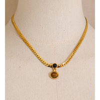 JINYOU 2015 Collar de Cadena Gruesa Trenzada de Acero Inoxidable Chapado en Oro con Colgante Redondo de Piedra Ojo de Tigre, Joyería