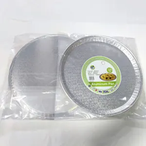 Tek kullanımlık yuvarlak gıda ambalaj folyo Pan kabartmalı yuvarlak 16 "alüminyum folyo tepsiler konteyner 406*20mm yuvarlak yemek servis tepsisi