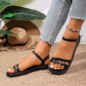 Sandalias planas con múltiples correas para mujer, con hebilla en el tobillo, punta abierta, calzado informal de verano para exteriores - Product Image 3