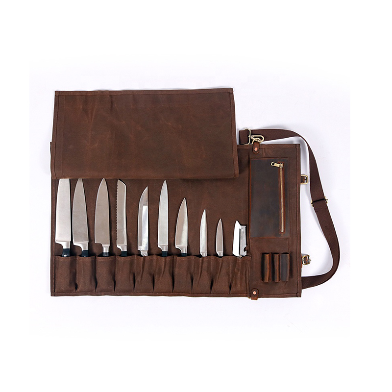 Изготовленный на заказ профессиональный ручной работы винтажный сверхмощный вощеный холст Мясник шеф-повара нож рулон сумка