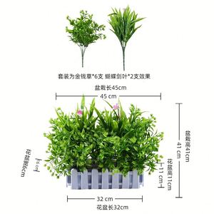 Cubierta de alféizar decorativa de plástico valla de flores adornos de plantas 5 tenedor adorno de trébol de bambú decoración simulación planta verde - Product Image 4