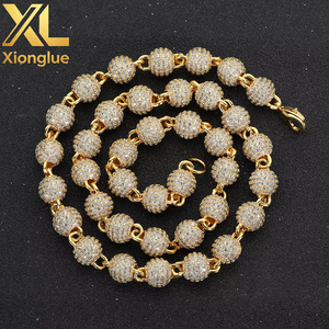 8mm Neck <b>Chain</b> for Women Gold Plated <b>Iced</b> Out <b>Chain</b> Micro Pave Cz Jewelry Round Bead Necklace - Product Image 1
