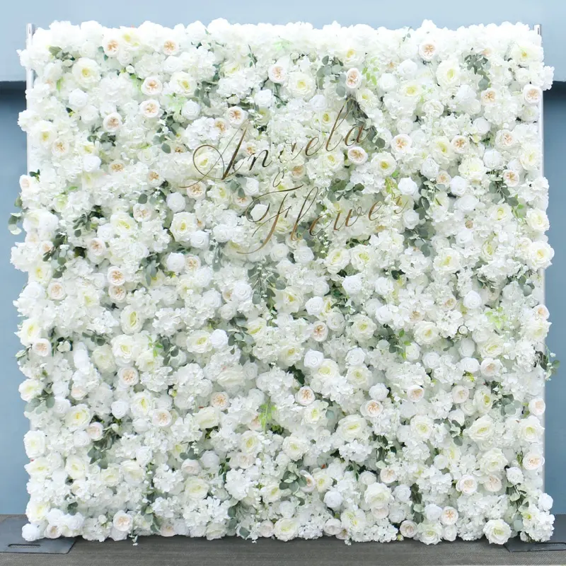 5D White Rose Peony Hydrangea Artificial Flower Wall Wedding Backdrop Decor Roll Up Curtain Fabric Floral Wall Event Party Props