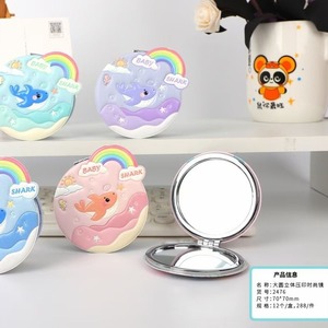 Baby Shark Portable Round Folding Makeup <b>Mirror</b> Double Sided Mini <b>Compact</b> For Women Pocket Handheld Travel Use - Product Image 5