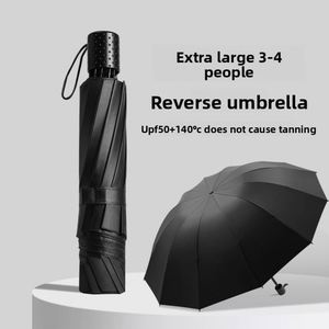 Parapluie pliant manuel extra large pour hommes et femmes, design professionnel, en acier, avec revêtement en tissu noir anti-UV - Product Image 1