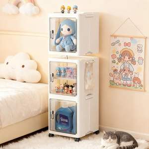 Armoire de rangement multi-niveaux, boîte de rangement pliable, organisateur de jouets et d'objets <span class=keywords><strong>divers</strong></span> avec roulettes, bac en plastique - Product Image 3