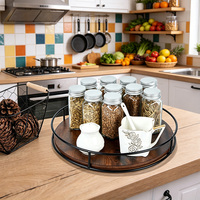 Plateau tournant Lazy Susan en bois de style vintage avec rail métallique flexible, multifonction, compatible lave-vaisselle, organisateur ovale pour la cuisine