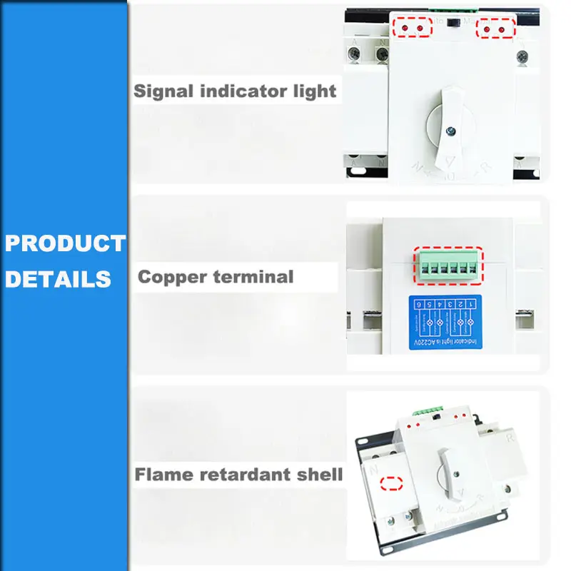 Commutatore universale di trasferimento classe CB 63a 125a 100 amp monofasico 220v 400v ac commutazione automatica di trasferimento (at)