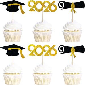 Decoraciones de Graduación 2026 Negras, Adornos para Cupcakes de Graduación 2026 Dorado <span class=keywords><strong>y</strong></span> Negro, Adornos para Cupcakes de Graduación con <span class=keywords><strong>Gorro</strong></span> <span class=keywords><strong>y</strong></span> <span class=keywords><strong>Diploma</strong></span> de la Clase de 2026 - Product Image 1