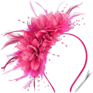 Accessoires de cheveux de mariage pour femmes, fascinators, chapeaux de théière, bandeaux à plumes et perles - Product Image 1