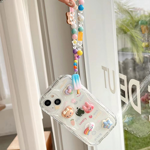 Pulsera de cordón lindo osito conejo colgante onda transparente funda de teléfono para iPhone 16 <span class=keywords><strong>Pro</strong></span> Max 15 14 Plus 13 12 11 7 8 <span class=keywords><strong>G</strong></span> - Product Image 2