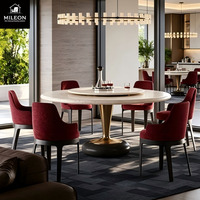Table à manger ronde moderne de luxe en marbre avec plateau tournant Lazy Susan, base en métal laiton, base en marbre noir, mobilier de salle à manger pour la maison