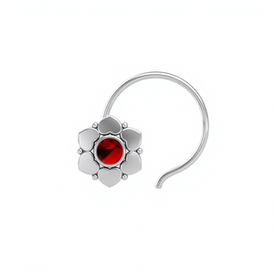 Pendiente de Nariz Redondo de Plata de Ley 925 con Granate Rojo Hecho a Mano por Artesanos Indios, Joyería Artística Exclusiva para Mujeres y Niñas - Product Image 1