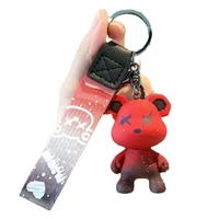 Vente en gros de porte-clés en forme d'ours en peluche 3D mignon en résine PVC, porte-clés de dessin animé, porte-clés ours cool